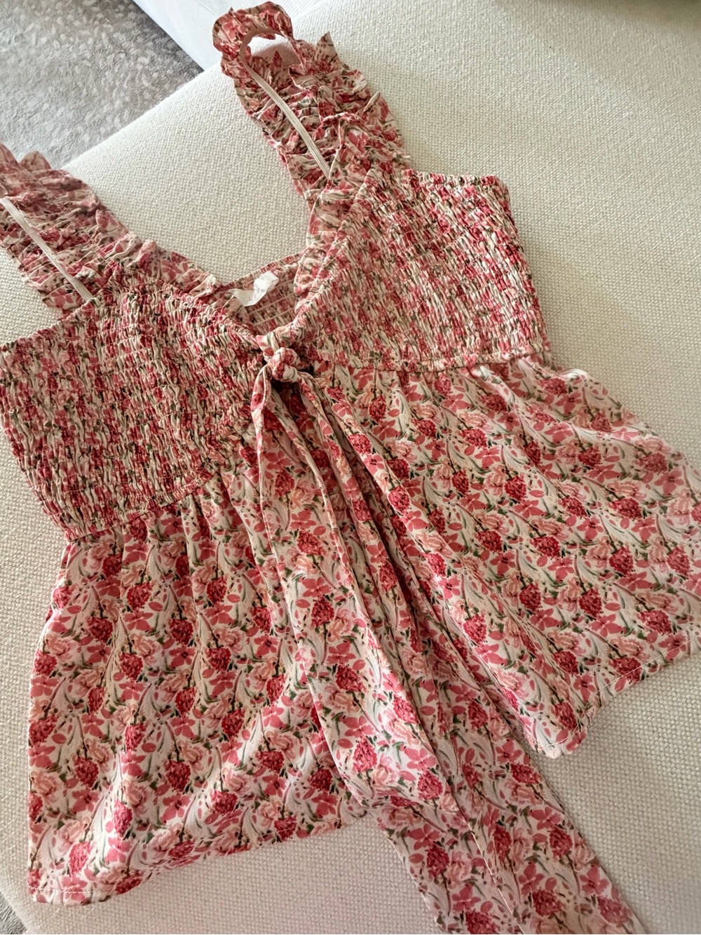 Lush Pink Floral Smocked Tie-Front Tank Top